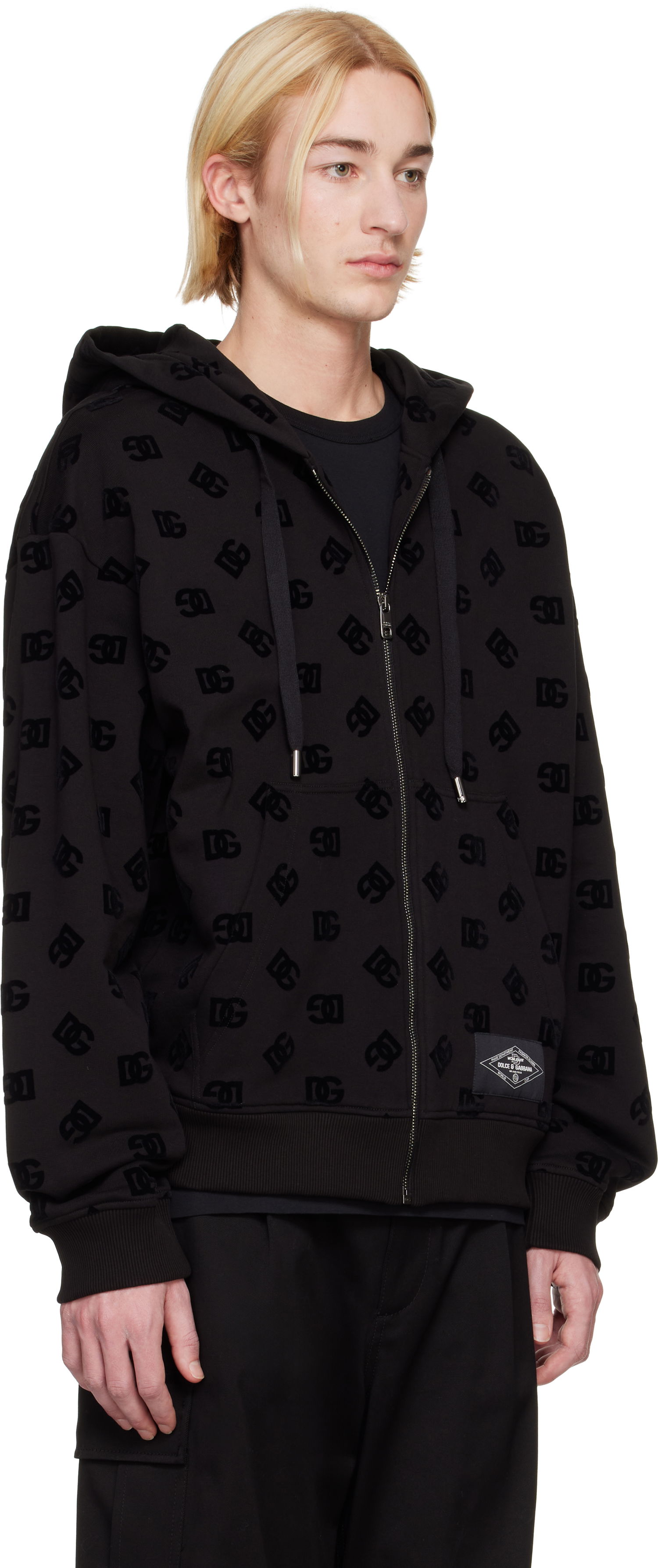 Sweatshirt Dolce & Gabbana Flocked Logo Zip-Up Hoodie Sort | G9AIYTG7NWD, 1