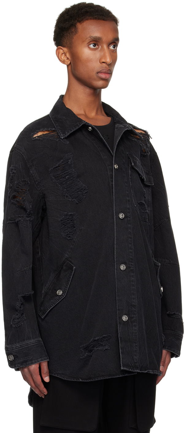 Skjorte Helmut Lang Helmut Lang Apex Distressed Denim Shirt Sort | O06DM103, 1