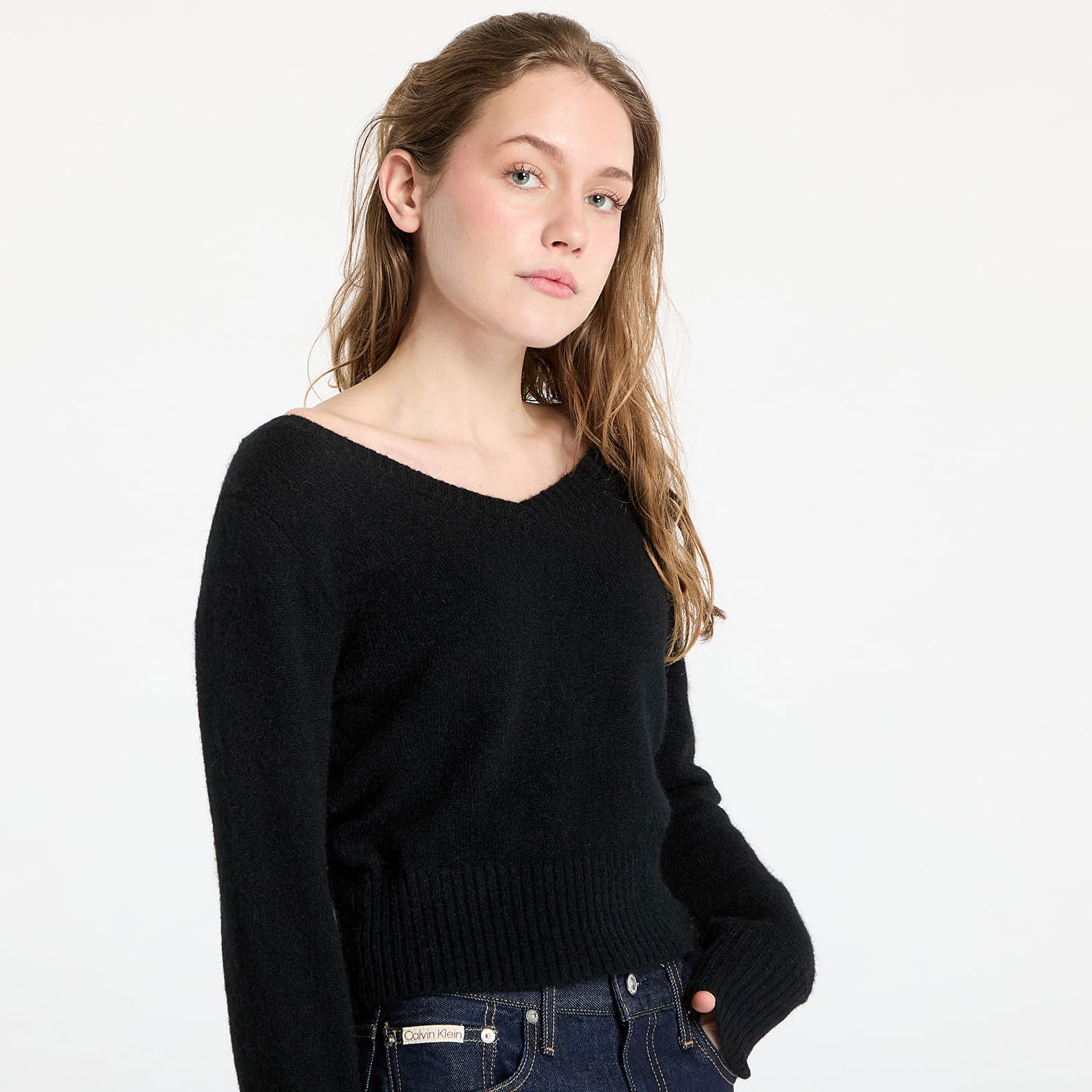 Sweater CALVIN KLEIN Calvin Klein Jeans Fluffy Yarn V-Neck Sweater Sort | J20J224801 BEH, 1