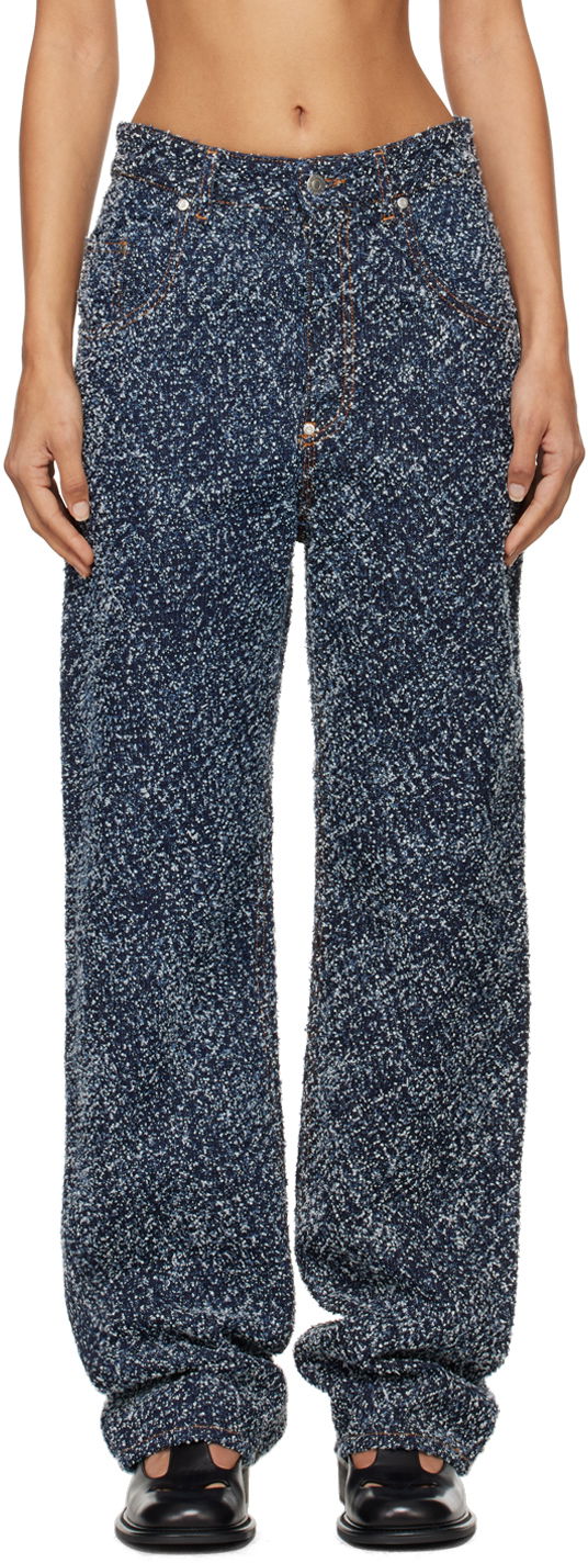 Jeans Stella McCartney Stella McCartney High-Rise Bouclé Jeans Blå | 6D03363SPH99