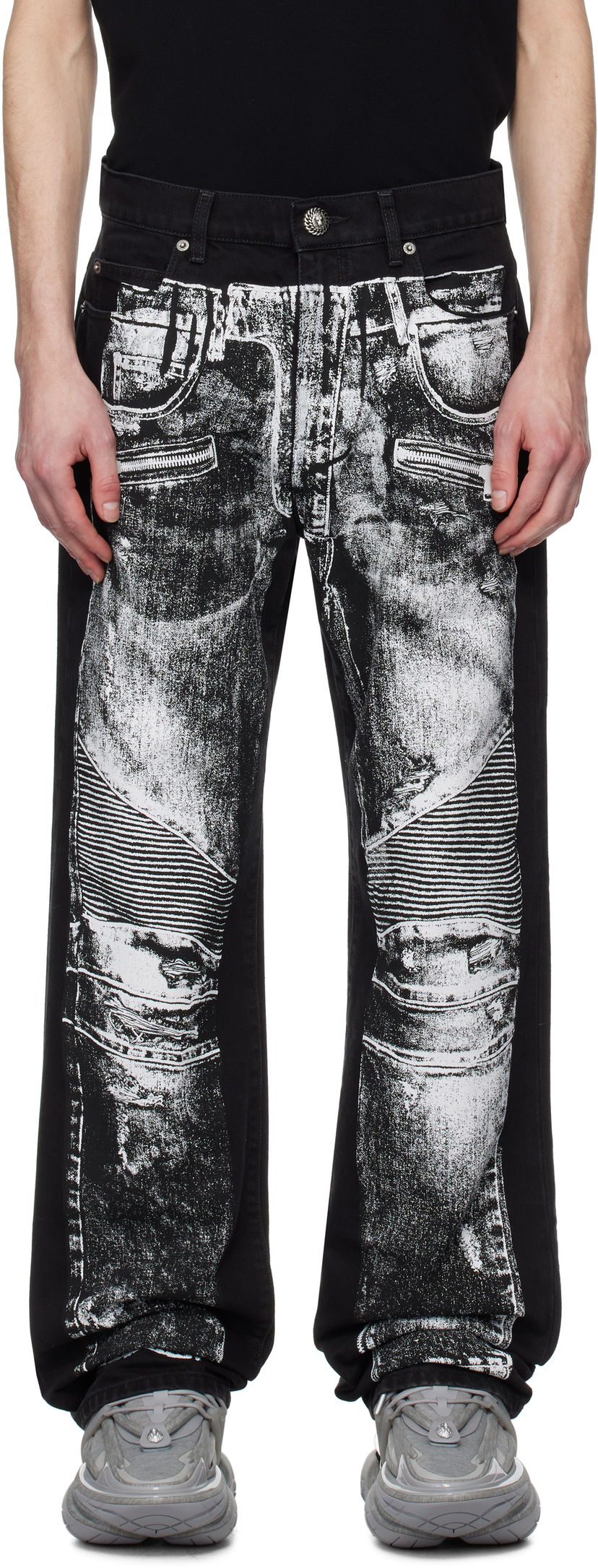 Jeans Balmain Balmain Loose-Fit Biker Print Jeans Sort | EH1ML155DF52