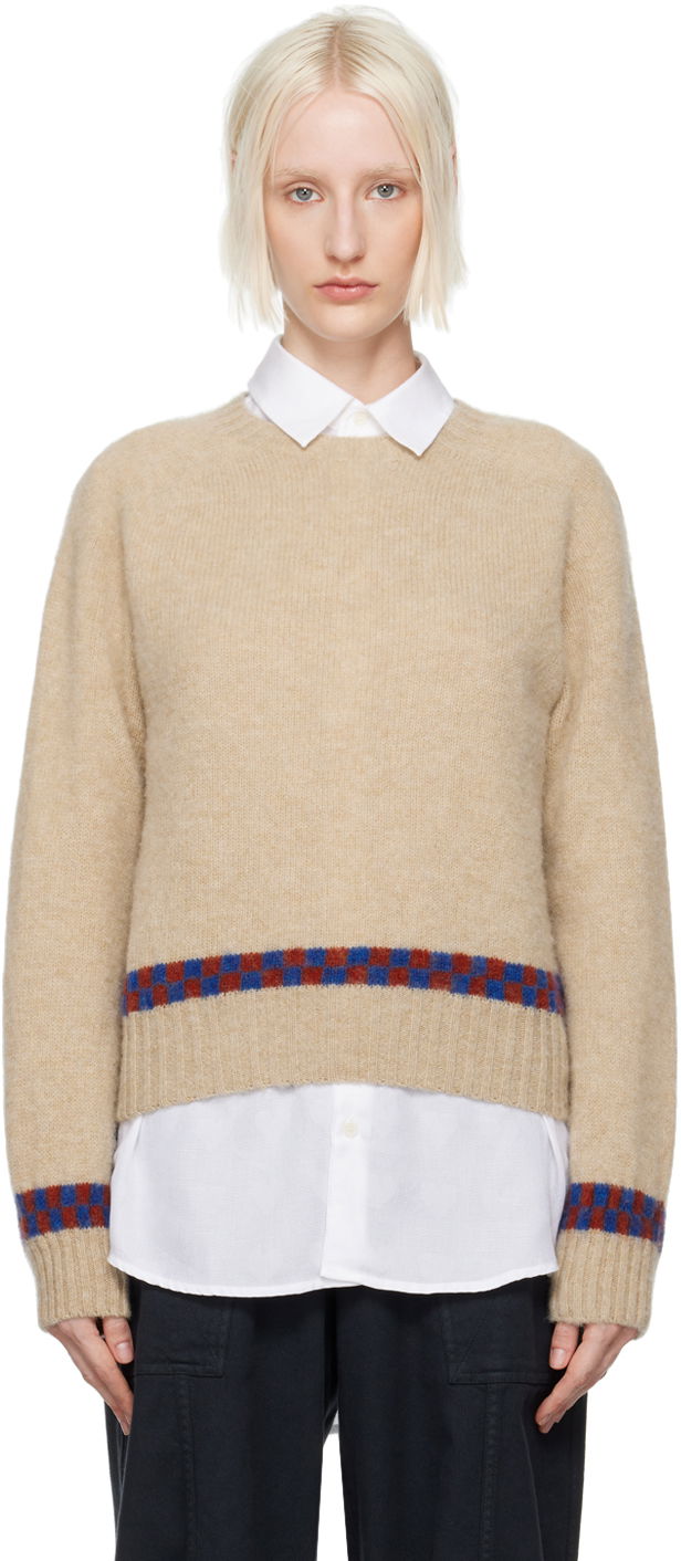 Sweater YMC Jets Check Knit Sweater Beige | Q8XAV