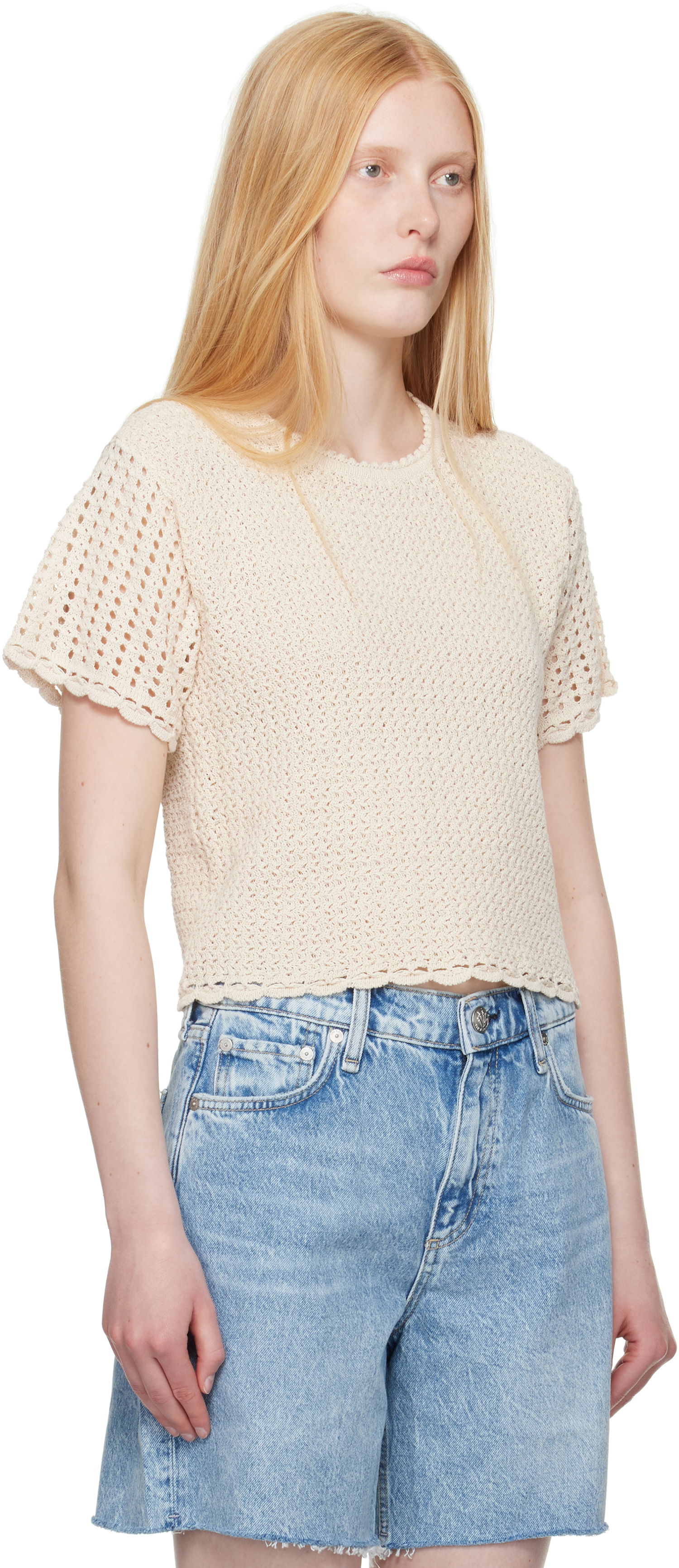 T-shirt rag & bone rag & bone Khloe Open Knit Short Sleeve T-shirt Beige | WAS25P016BR16, 1