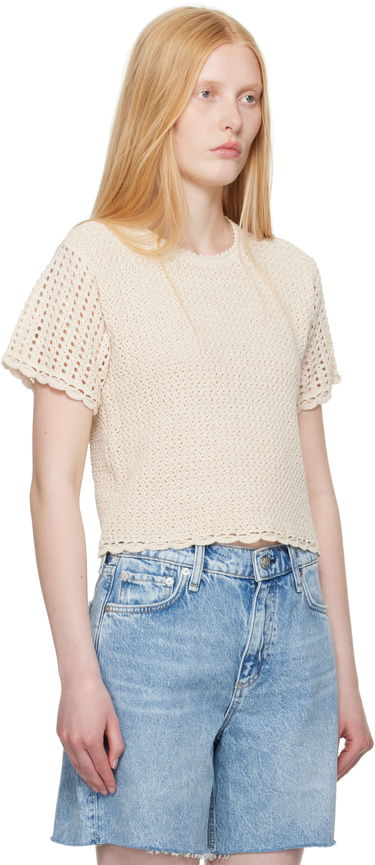 T-shirt rag & bone rag & bone Khloe Open Knit Short Sleeve T-shirt Beige | WAS25P016BR16, 1