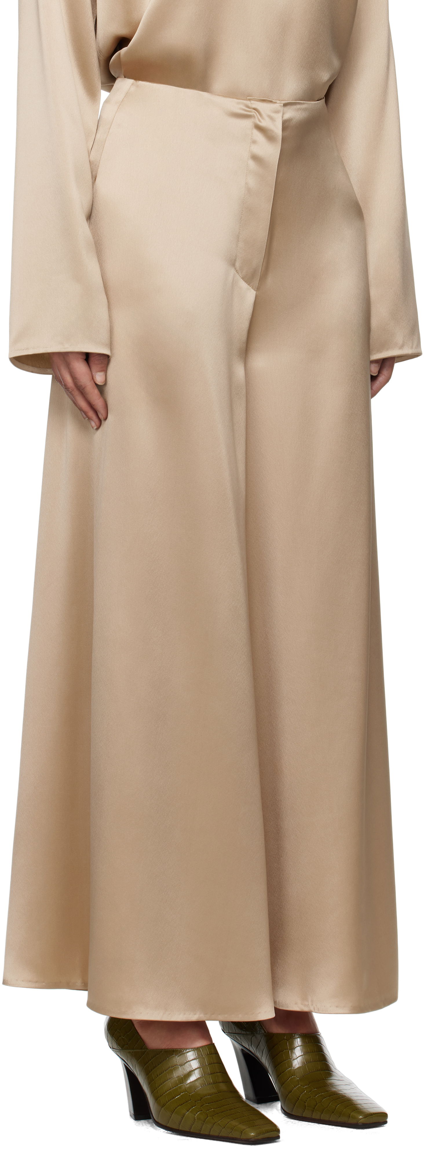 Bukser Nanushka Nanushka Zaniah Satin Wide-Leg Trousers Beige | NW25RSPA02872, 1