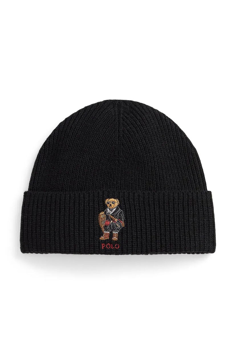 Beanie Polo by Ralph Lauren Ribbed Wool Blend Beanie with Polo Bear Sort | 449P02041