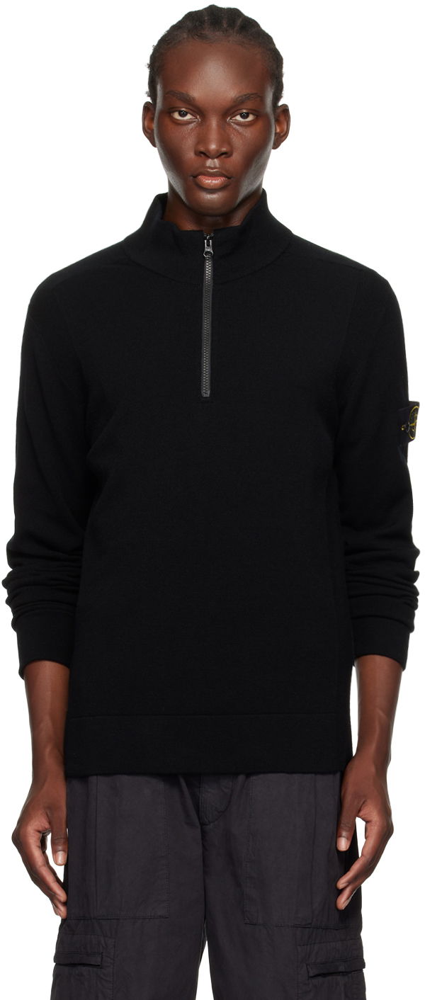 Sweater Stone Island Black Logo Patch Sweater Sort | 8115521A1