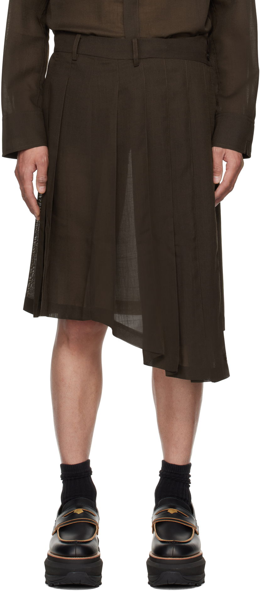 Nederdel Feng Chen Wang Feng Chen Wang Pleated Asymmetrical Skirt Brun | FUS19SK01K