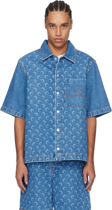Skjorte Marine Serre Marine Serre Moon Laser Workwear Denim Shirt Blå | MSI017A CDEN0002, 0