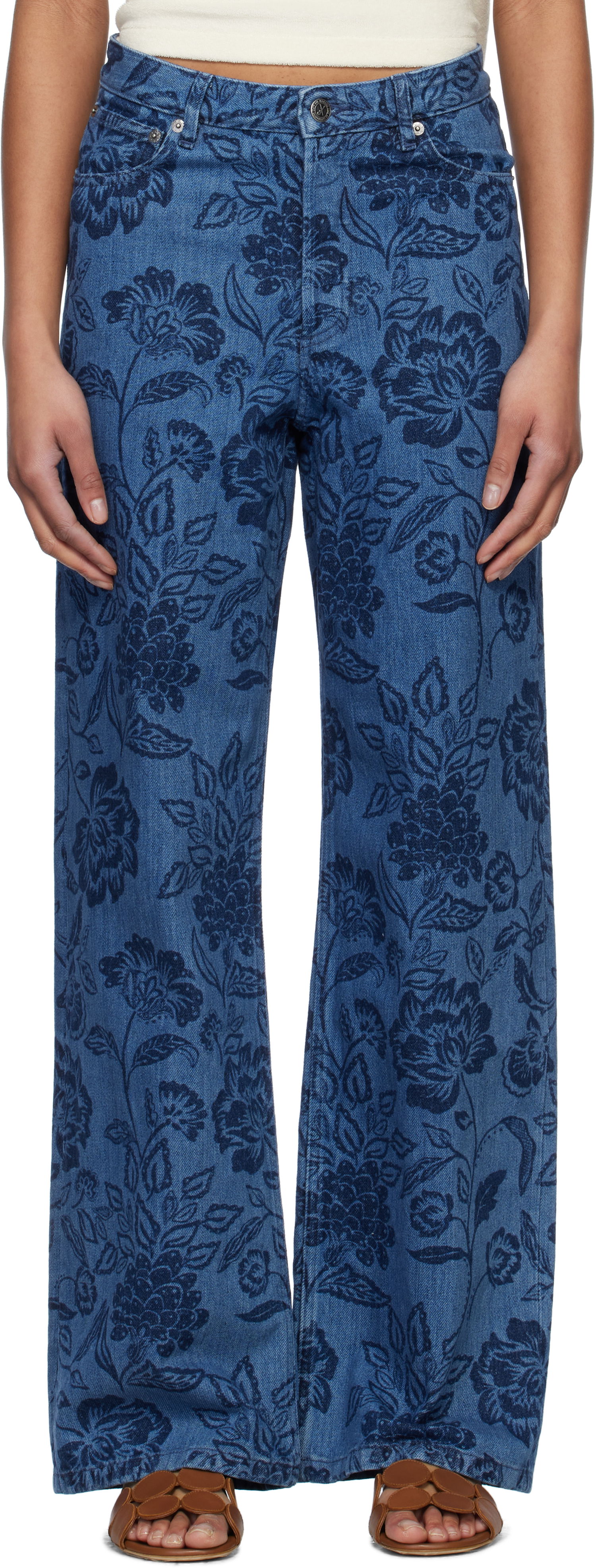 Jeans A.P.C. A.P.C. Elisabeth Floral-Print Wide-Leg Jeans Blå | COHGQ-F09181, 0
