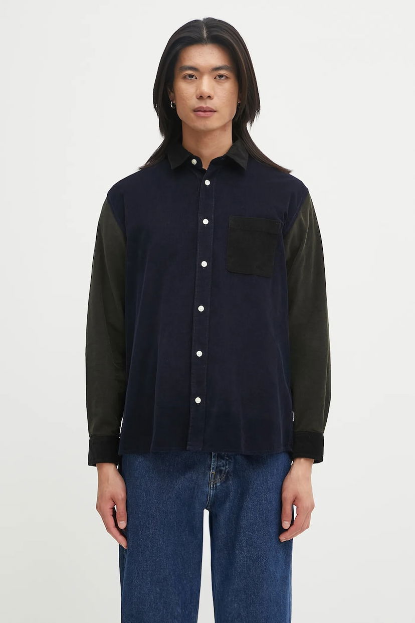 Skjorte Barbour Barbour Patchwork OS Cord Shirt, Regular Fit Mørkeblå | MSH5688MI32
