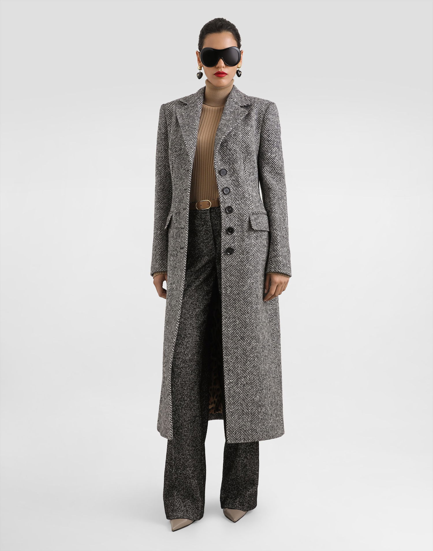 Frakker Dolce & Gabbana Dolce & Gabbana Single-Breasted Wool Chevron Coat Grå | F0W4QTFC2FUS8030, 1
