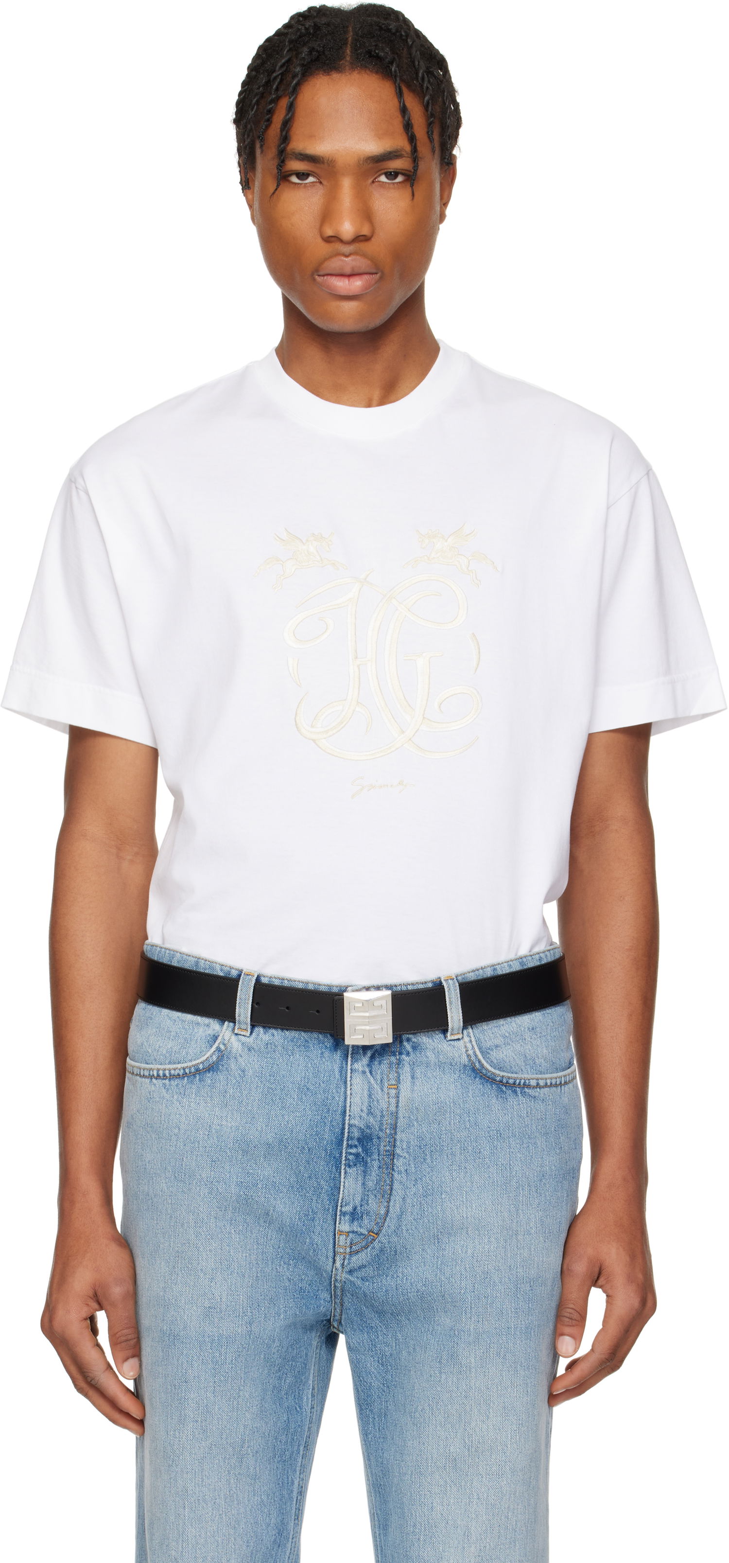 T-shirt Givenchy Givenchy 'HG' Embroidered T-Shirt Hvid | BM71MG3YQA100, 0