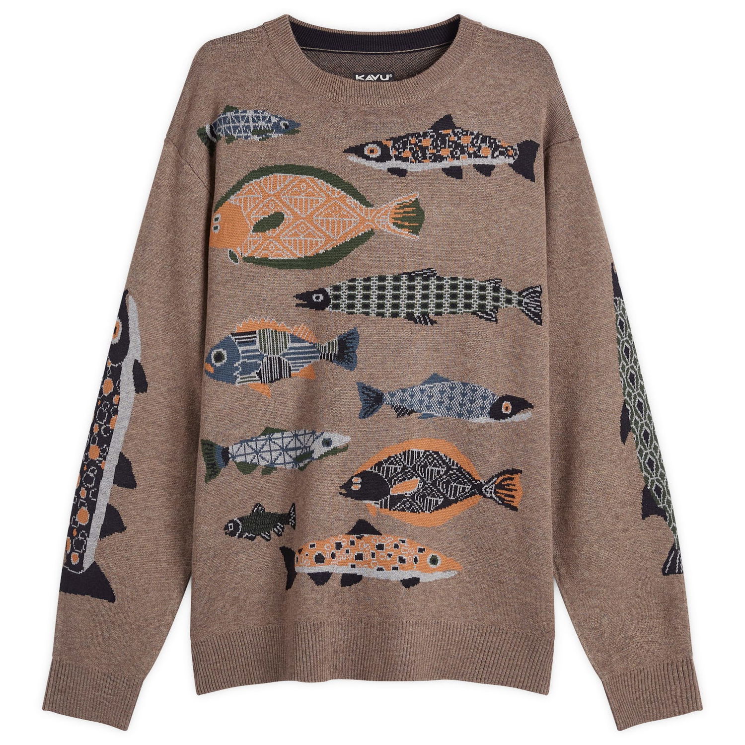 Sweater KAVU Highline Knitted Jumper with Fish Print Brun | 5134-2662, 1