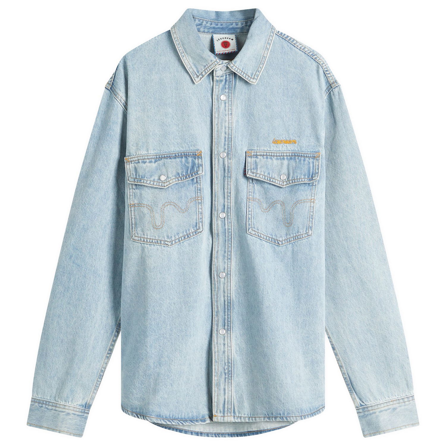 Skjorte BBC IceCream ICECREAM Chainstitch Denim Shirt, Size Large Blå | ICD25105-BLU, 1