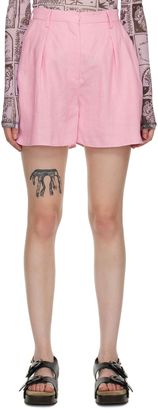 Shorts Nanushka Pleated Cotton-Linen Blend Shorts Lyserød | NW22PFST00633