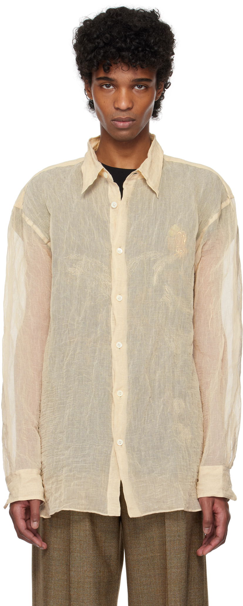 Skjorte Dries Van Noten Dries Van Noten Metallic Thread Shirt Beige | 251-020732-1265
