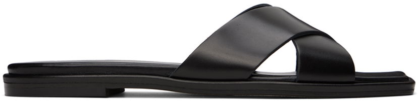 Tilbehør Aeyde Aeyde Sonia Leather Crisscross Slide Sandals Sort | A11-FS-BRNS08FL62-SS24-800-001