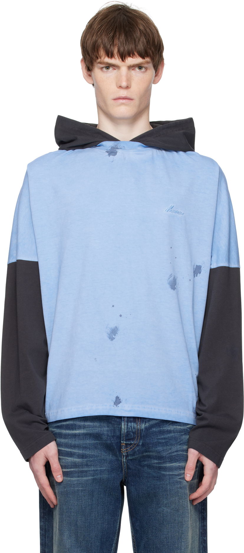 Sweatshirt We11done We11done Painted Long Sleeve Hoodie Blå | WD-TT2-25-784-U-BL