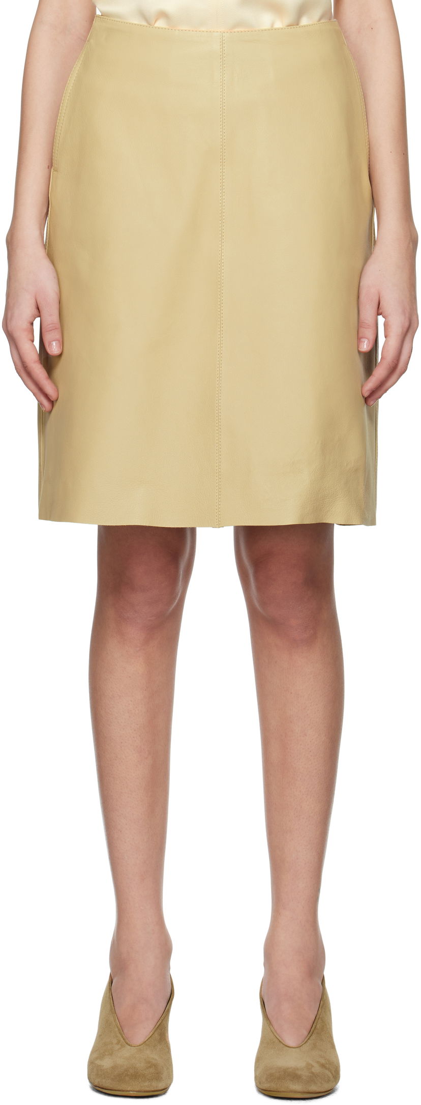Nederdel TOTEME TOTEME A-Line Leather Miniskirt Gul | 251-WRB4456-LE0128