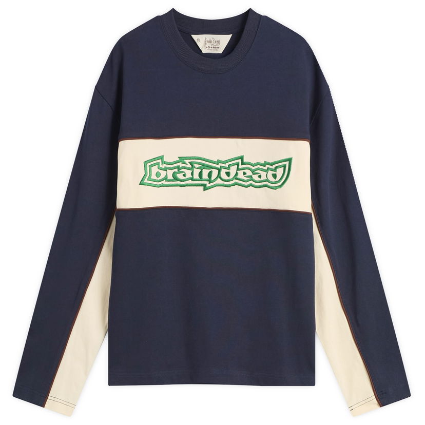T-shirt Brain Dead Heavyweight Panelled Long Sleeve T-Shirt Mørkeblå | BDF25T010045-NVY