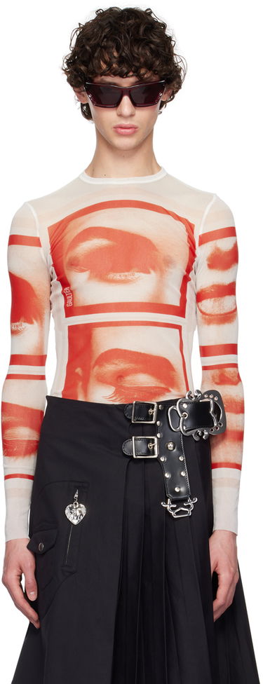 T-shirt Jean Paul Gaultier Jean Paul Gaultier 'The Eyes And Lips' Mesh Long Sleeve T-Shirt Hvid | 24/30-F-TO209-T553-013014, 0