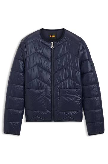 Puffer jakke BOSS Chevron Quilted Water-Repellent Jacket Mørkeblå | 50542364, 0