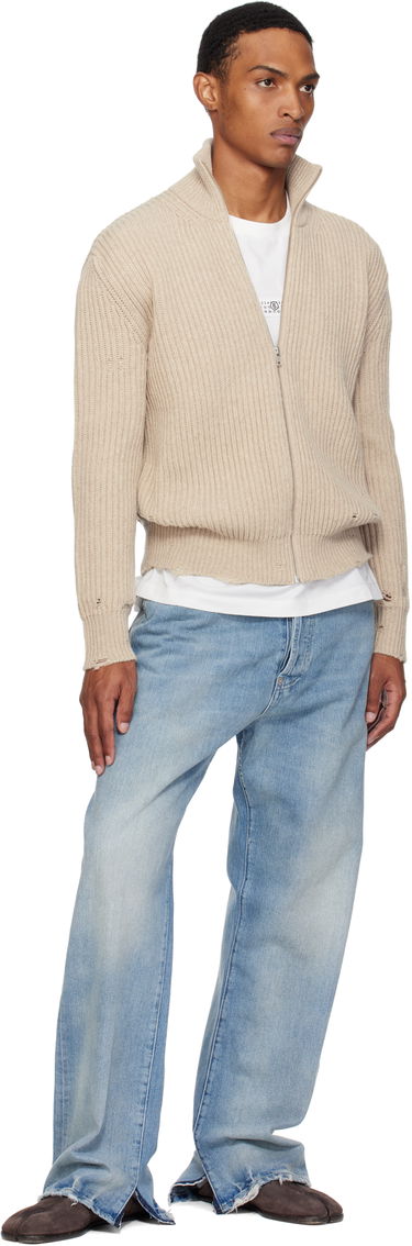 Sweater Maison Margiela MM6 Maison Margiela Ribbed Knit Zip Sweater Beige | SH0AM0064 M13138, 3