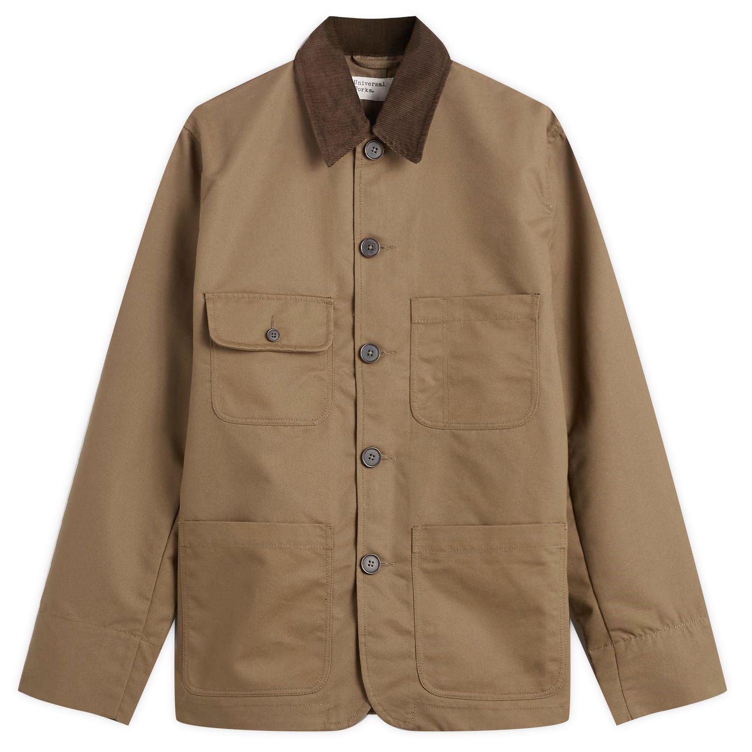 Jakke Universal Works Brushed Polytech Merchant Jacket with Corduroy Collar and Patch Pockets Brun | 33118-KHK, 0