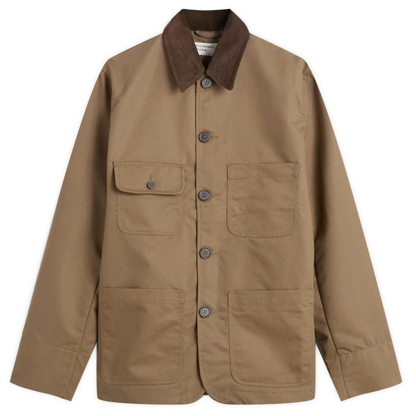 Jakke Universal Works Brushed Polytech Merchant Jacket with Corduroy Collar and Patch Pockets Brun | 33118-KHK