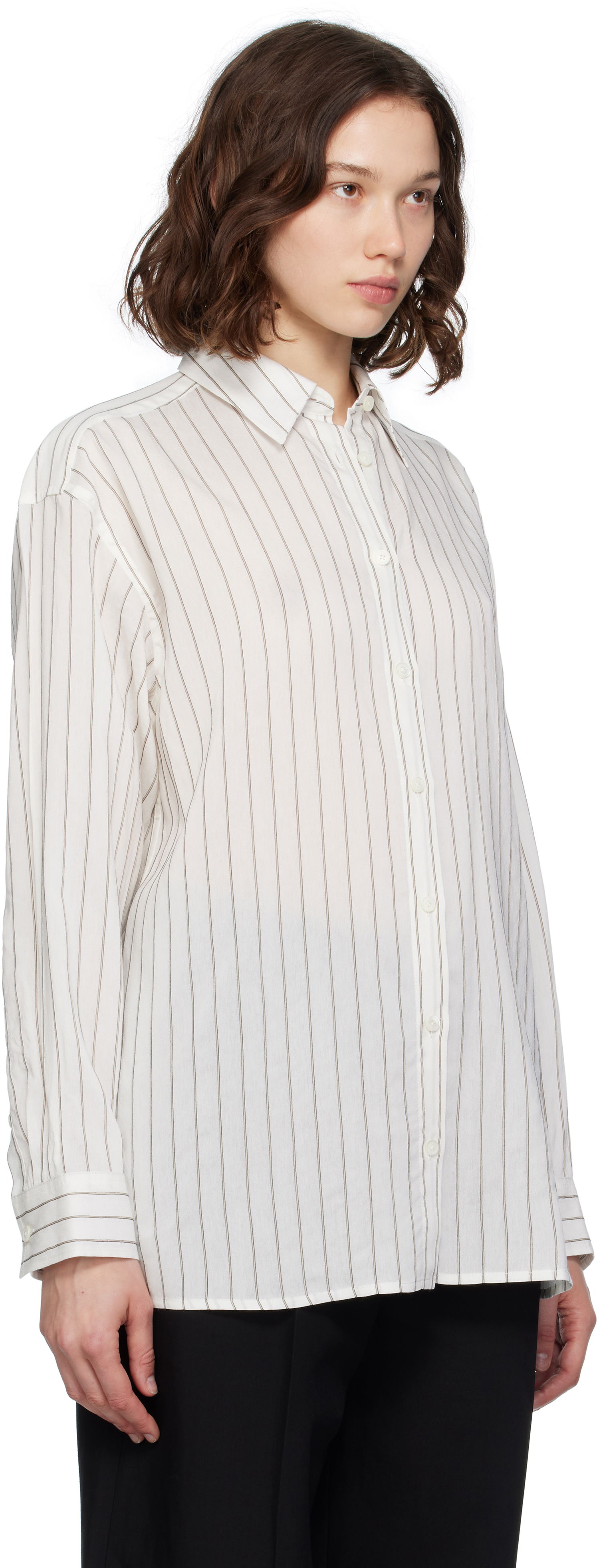 Skjorte TOTEME TOTEME Striped Button-Down Shirt Hvid | 253-WRT0480-FB0439, 1