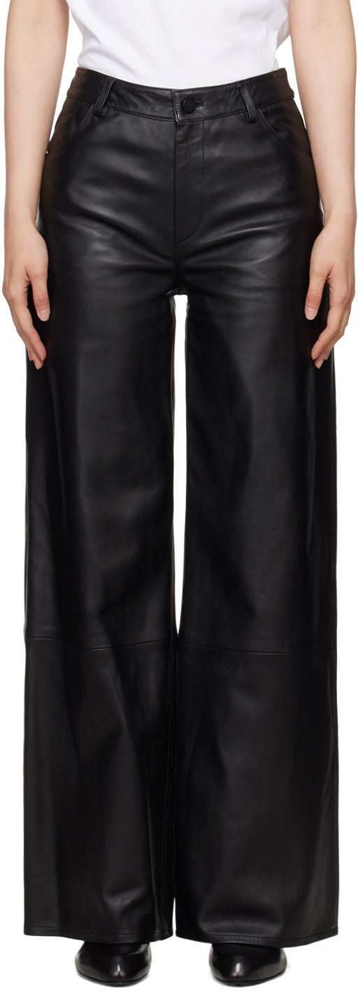 Bukser Loulou de Saison Loulou de Saison Figari Leather Wide-Leg Pants Sort | FIGARI