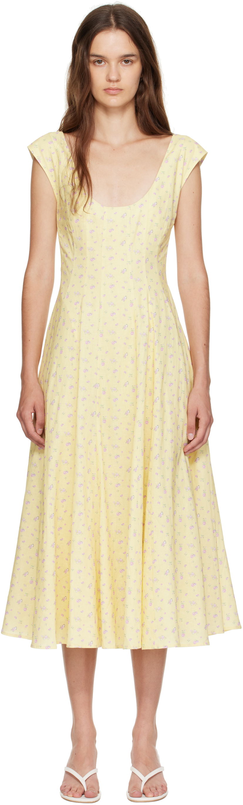 Kjole GUIZIO Guizio Leila Floral Midi Dress Gul | P25404W085