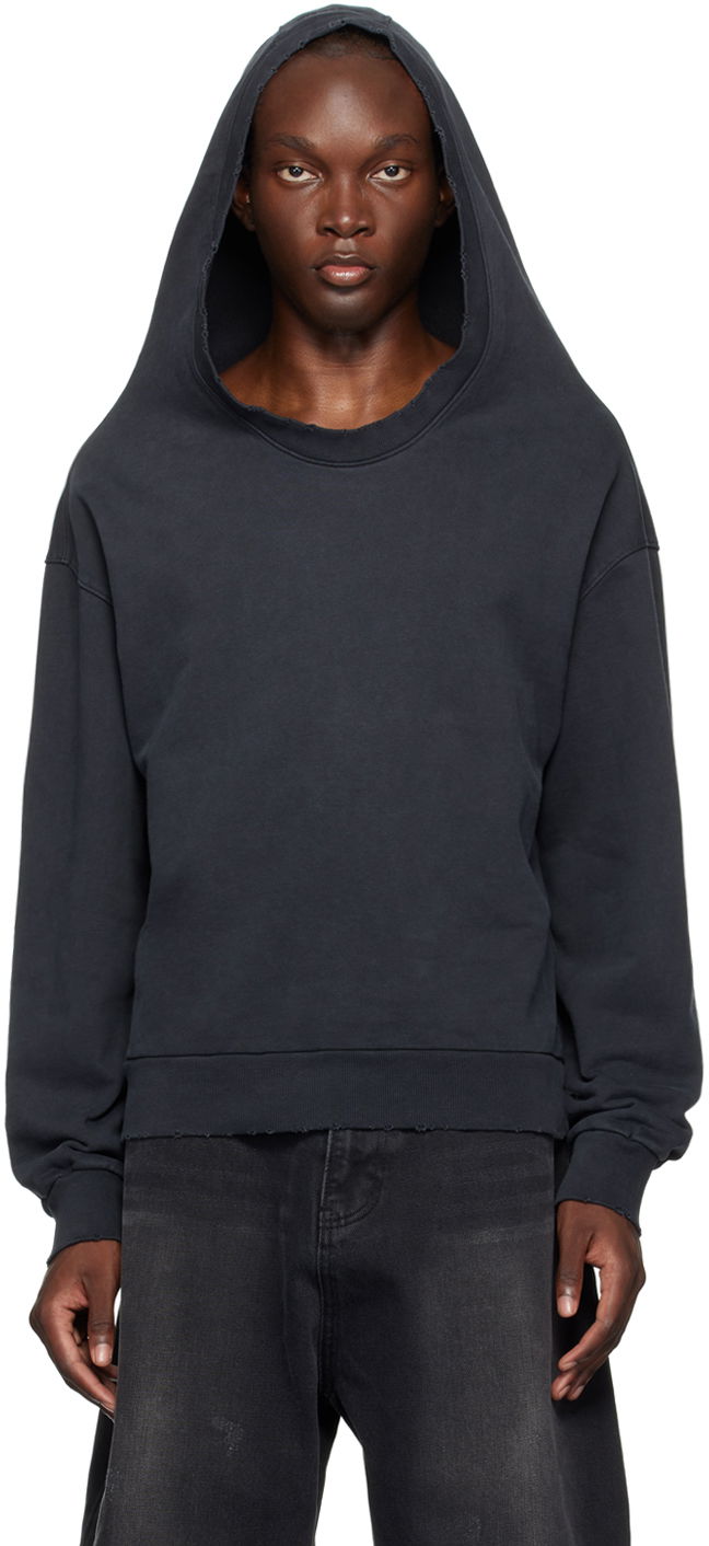 Sweatshirt We11done We11done Wide Neck Hoodie Sort | WD-TH2-24-801-U-BK