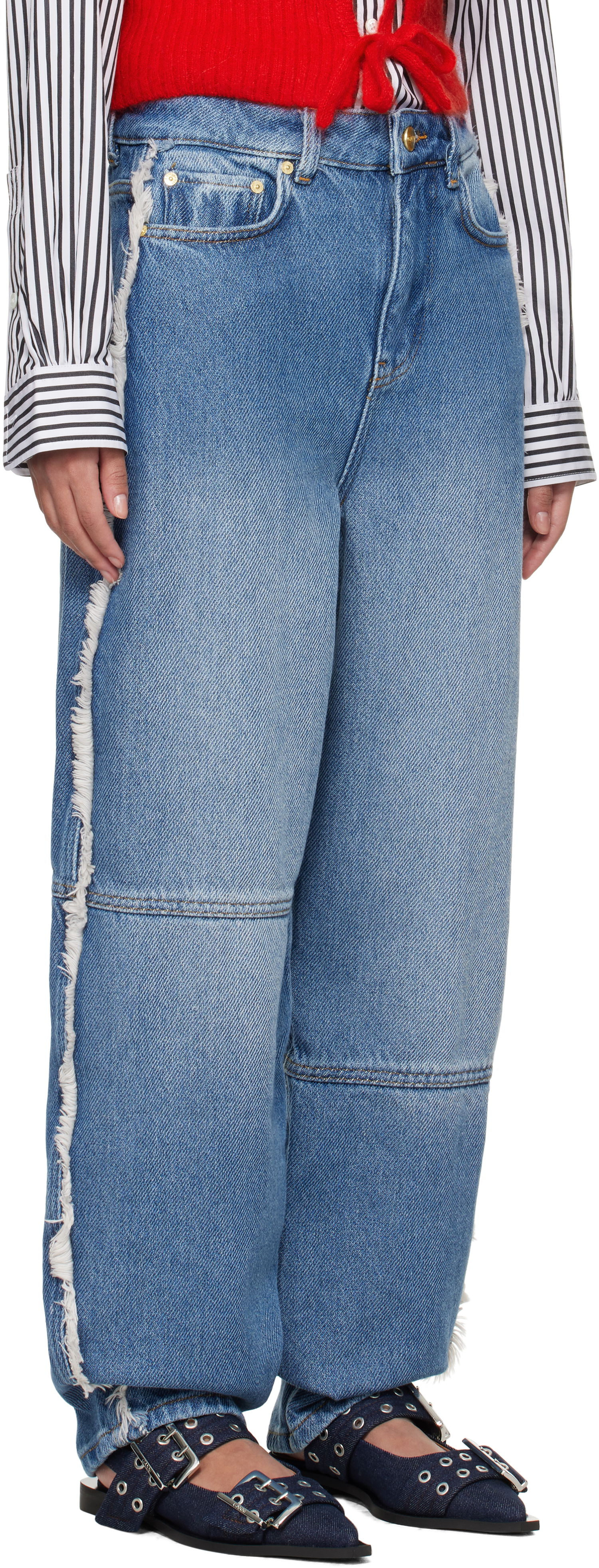 Jeans GANNI Ganni Stary Frayed Wide-Leg Jeans Blå | J1602, 1