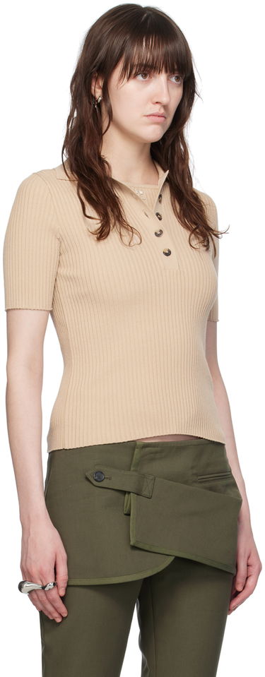 Polo skjorte Courrèges Courrèges Ribbed Knit Polo Shirt Beige | VESMPO029FI0001, 1