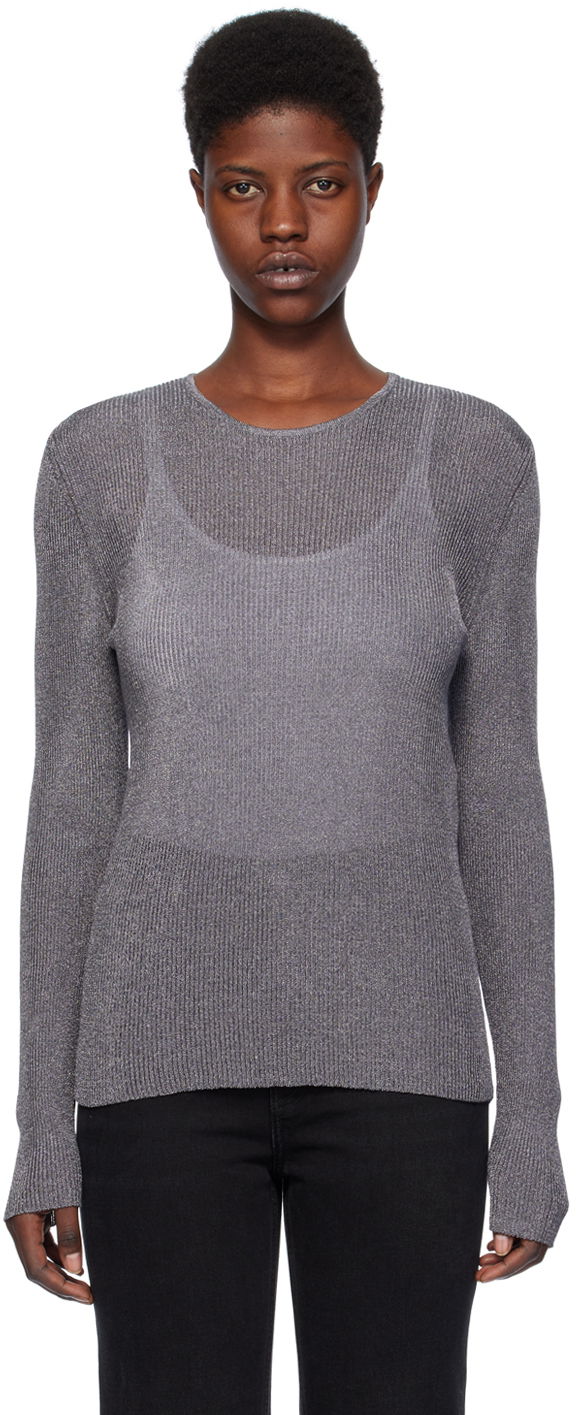 Sweater TOTEME Crewneck Metallic Sweater Grå | 241-WRT1061-YA0027