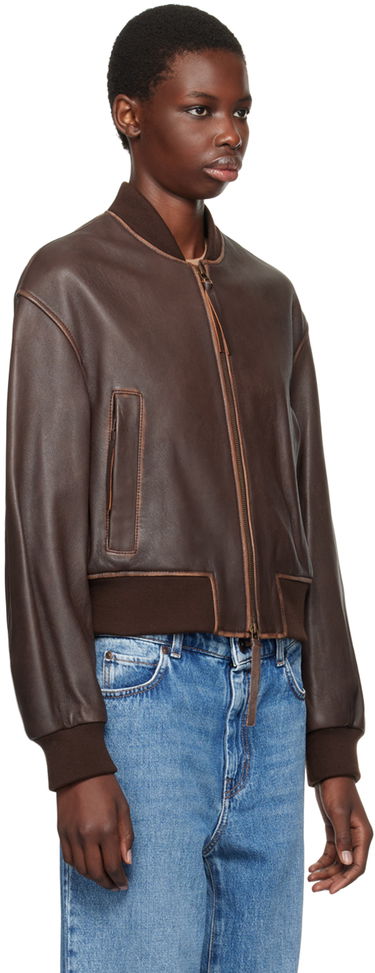 Bomberjakke Max Mara Weekend Max Mara Nappa Leather Bomber Jacket Brun | 2425446031600, 1