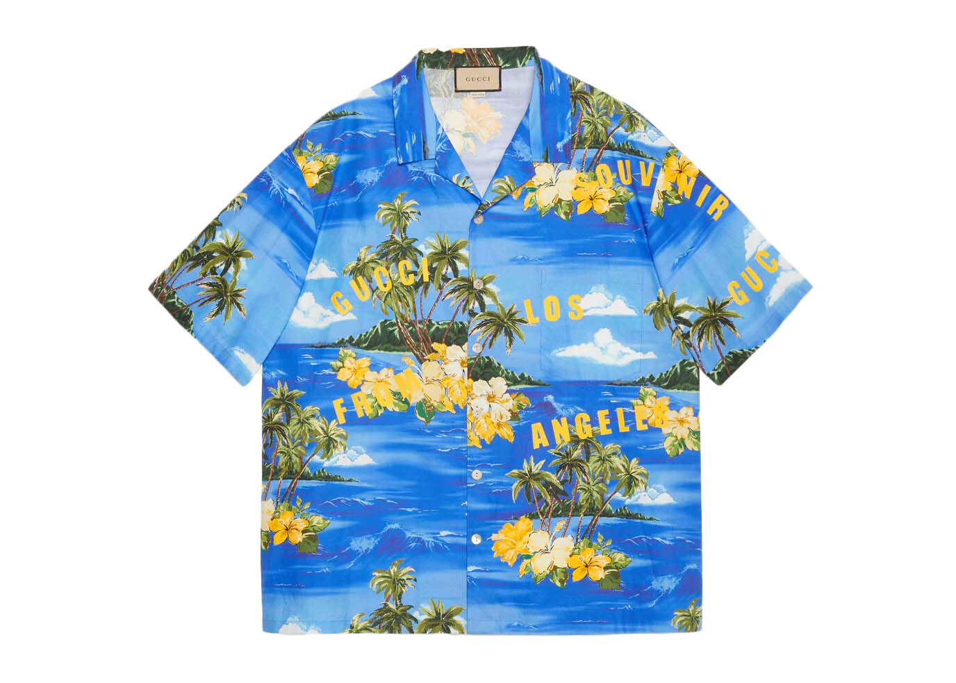 Skjorte Gucci Printed Cotton Bowling Shirt Blå | 694125 ZAJSR 4464, 0