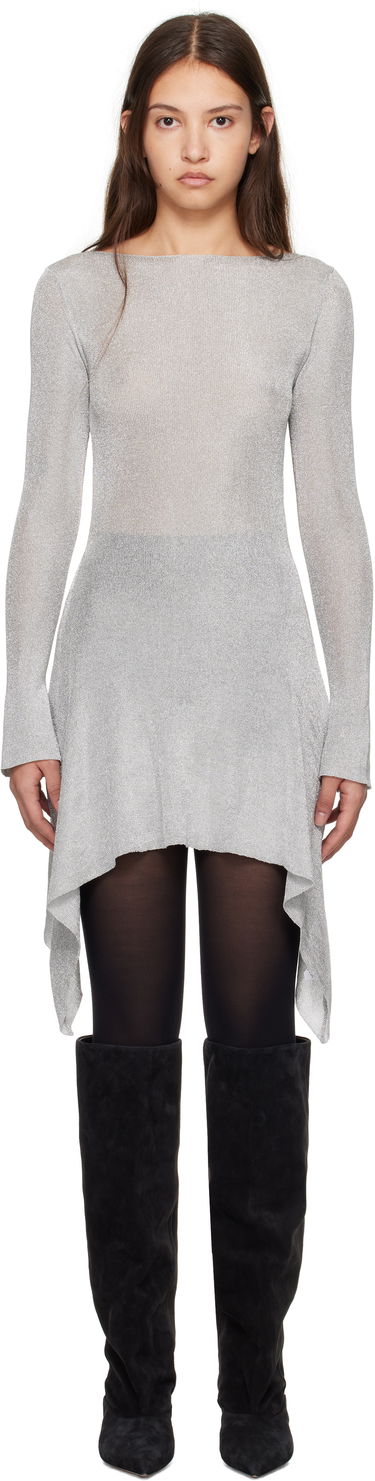 Sweater GUIZIO Guizio Rose Metallic Asymmetrical Minidress Grå | H24411S051, 0