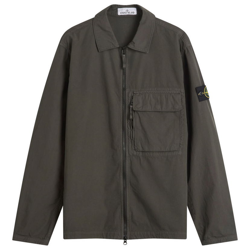 Jakke Stone Island Canvas Weave Cotton Zip Shirt Jacket, Size Large Grøn | K2S151200004-V0062