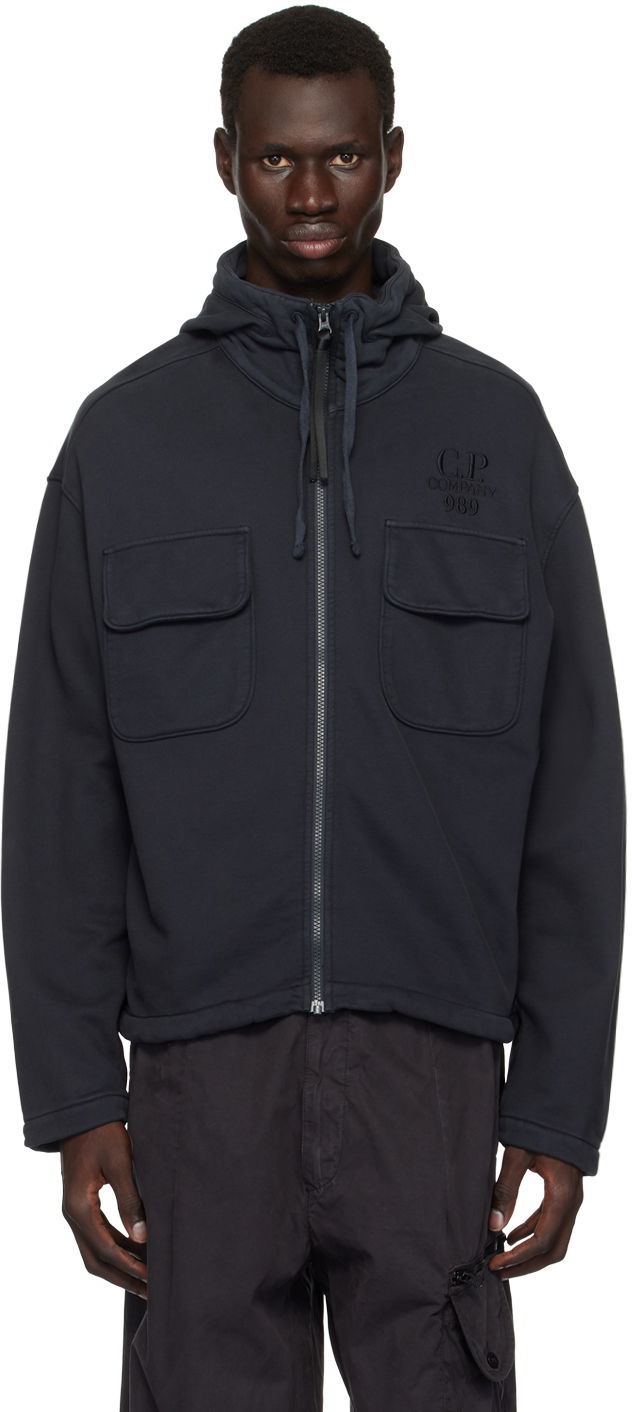 Jakke C.P. Company Brushed & Emerized Diagonal Hooded Utility Jacket Sort | 17CMSS021A-006372G, 0