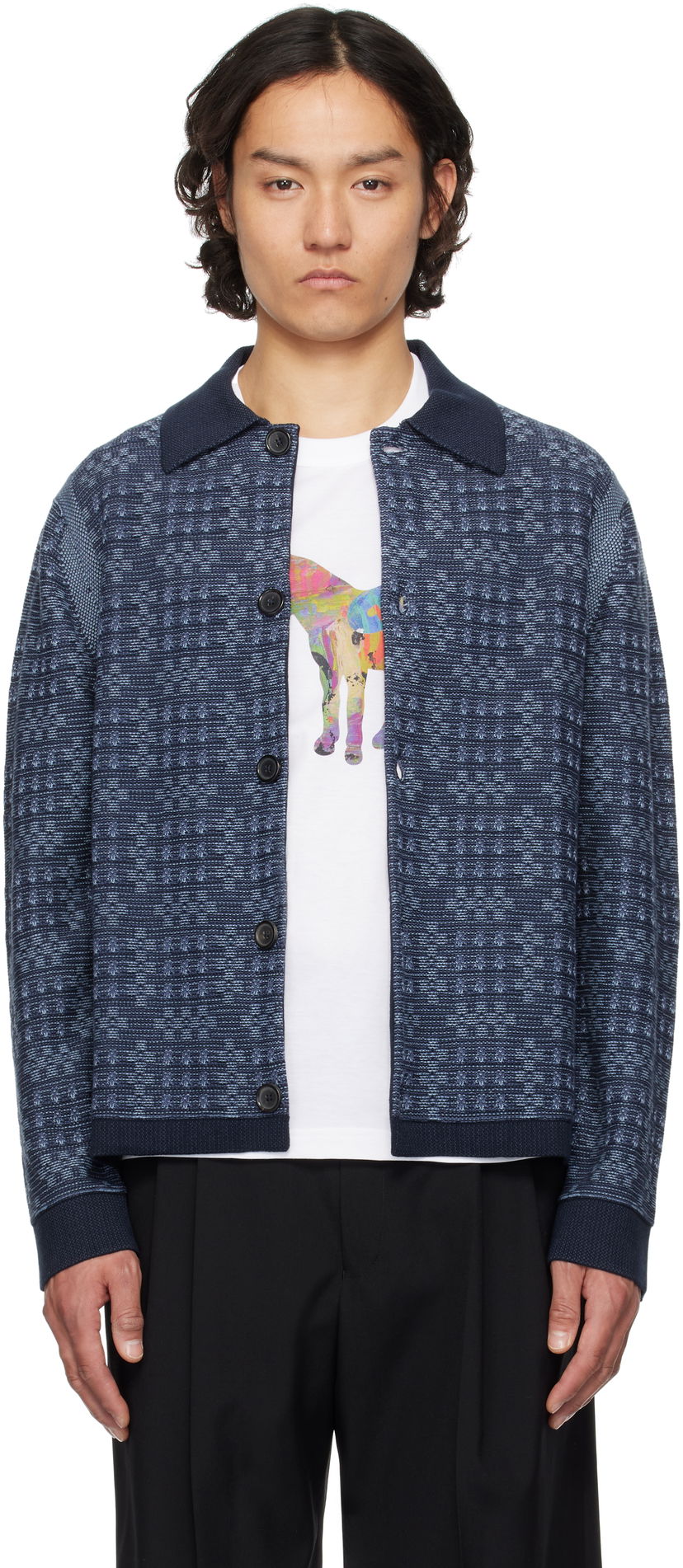 Sweater Paul Smith PS Paul Smith Geo Cotton Cardigan Blå | M2R-310Z-P22300-49