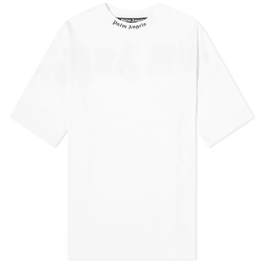 T-shirt Palm Angels Double Printed Oversize Mock Neck Logo Tee Hvid | PMAA002S21JER0040132, 0