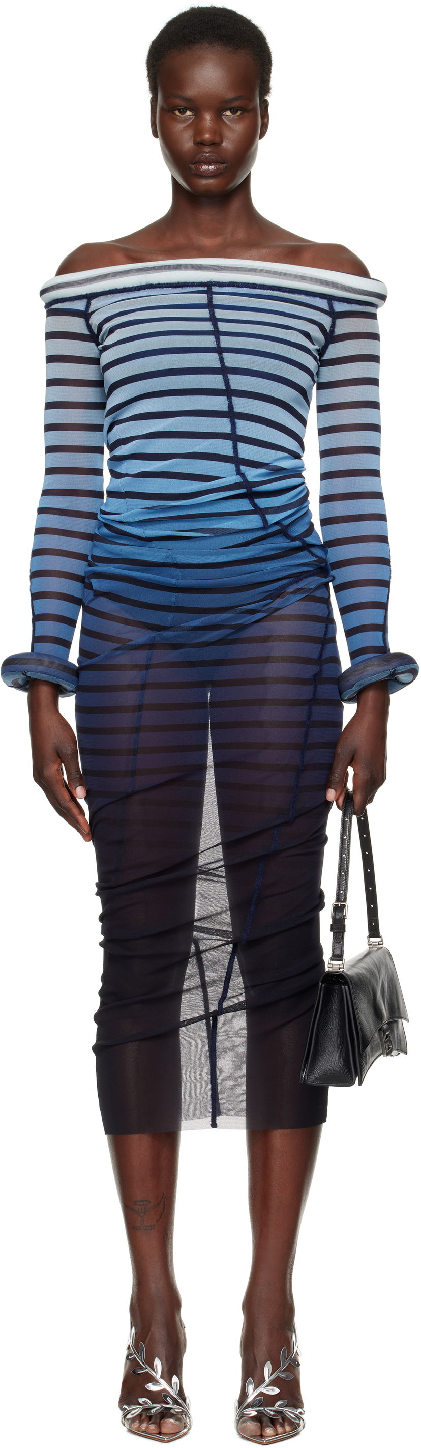 Kjole Jean Paul Gaultier Jean Paul Gaultier 3D Striped Maxi Dress Blå | 25/33-F-RO294-T575-005956