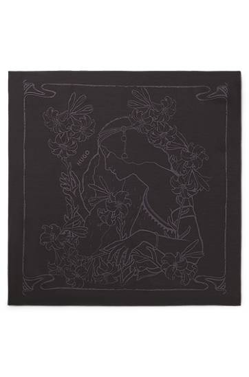 Tørklæde BOSS Silk-blend Bandana with Art Nouveau Print Sort | 50552642, 0
