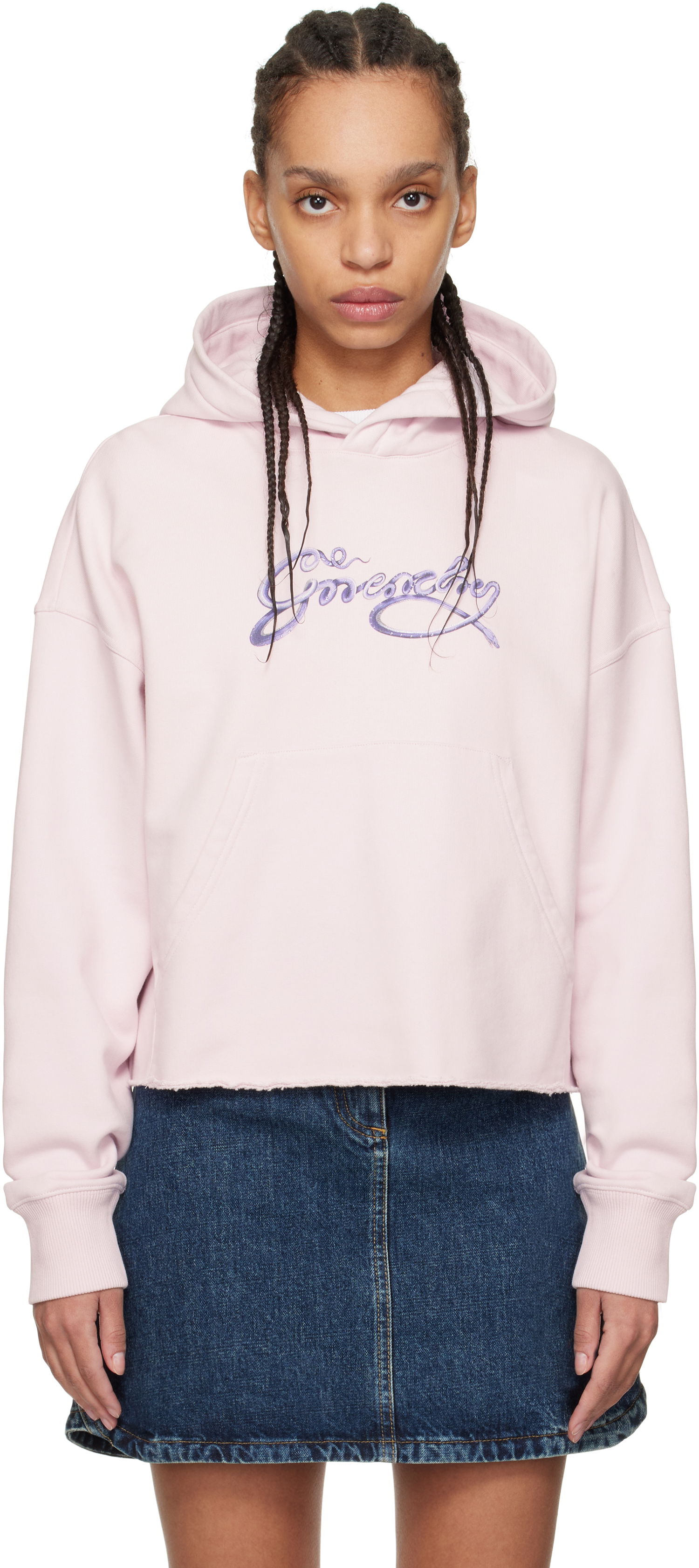 Sweatshirt Givenchy Givenchy Cropped Snake Print Fleece Hoodie Lyserød | BWJ03MP705680, 0