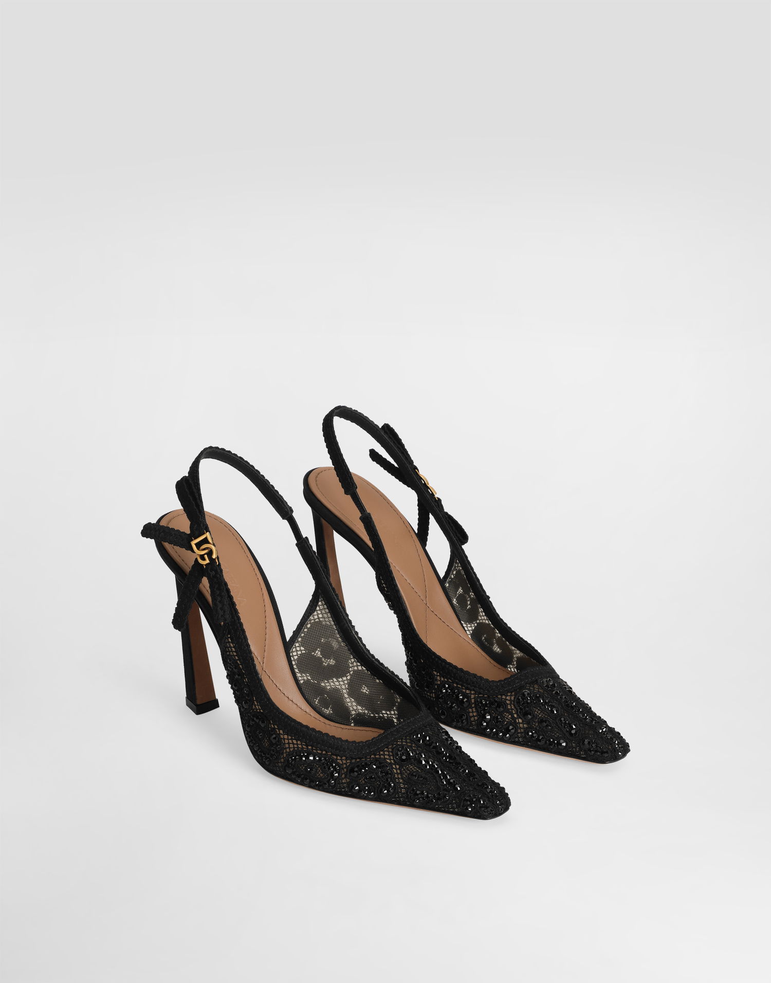 Tilbehør Dolce & Gabbana Dolce & Gabbana Leopard-Design Lace Slingbacks with Rhinestones Sort | CG0853A9S2680999, 1