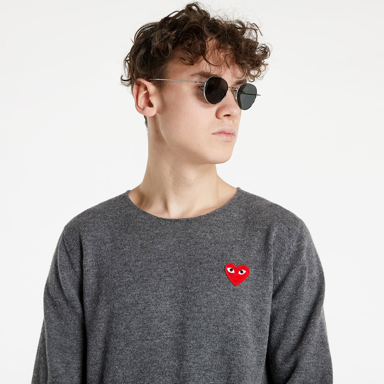 Sweater Comme des Garçons PLAY Red Heart Crewneck Jumper Grå | AZN068 Mid Grey, 0