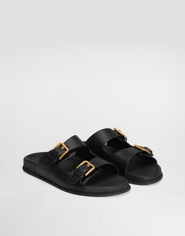 Tilbehør Dolce & Gabbana Dolce & Gabbana Calfskin Double Buckle Slides Sort | CQ0632AS73880999, 1
